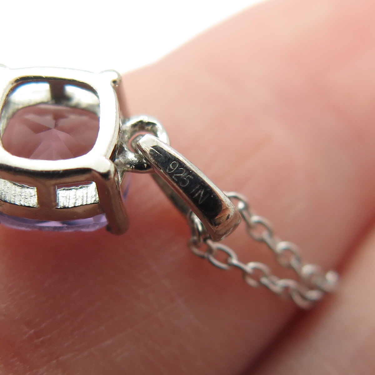925 Sterling Silver Real Cushion-Cut Amethyst Cable Chain Necklace 18″