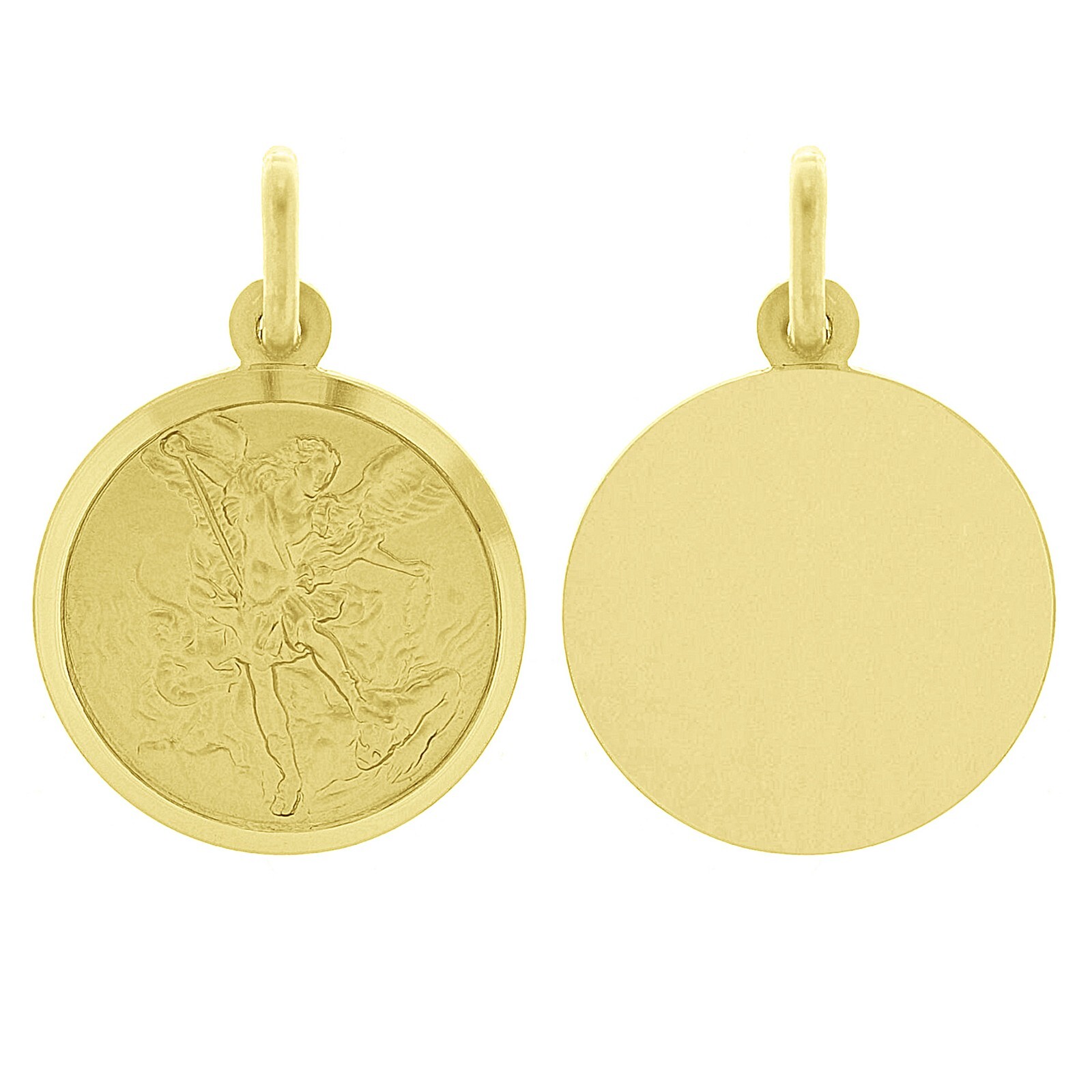 Italian 14k Yellow Gold Solid Saint Michael Medal Charm Pendant 1″ 2.7 grams