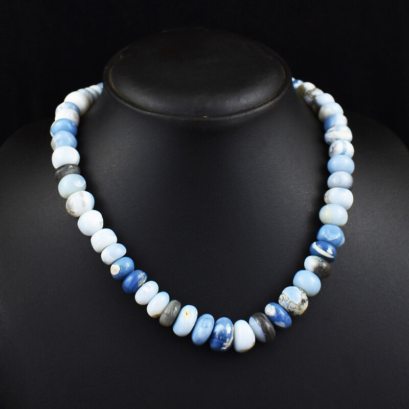 349 Cts Earth Mined Blue Lace Agate Rondelle Beads Womens Necklace JK 04E330