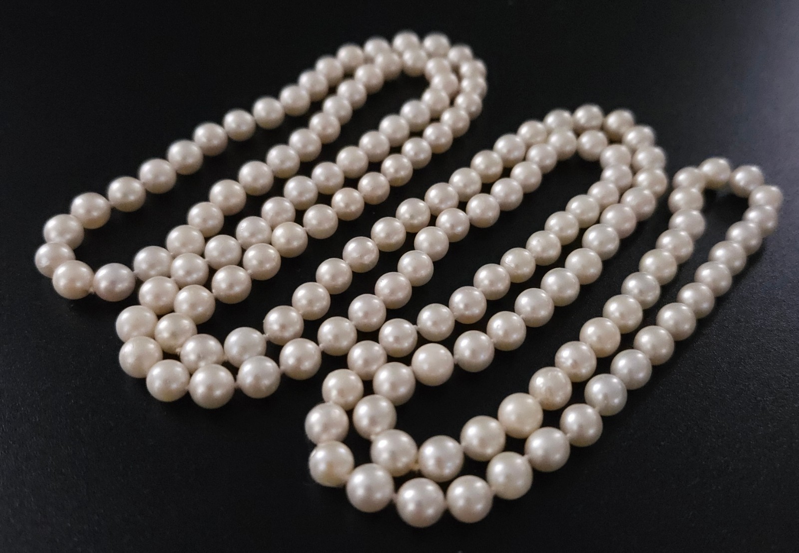 46″ Akoya Pearl Necklace Rope 6.5–7mm w/ .835 Silver Sapphire Enhancer .80ctw