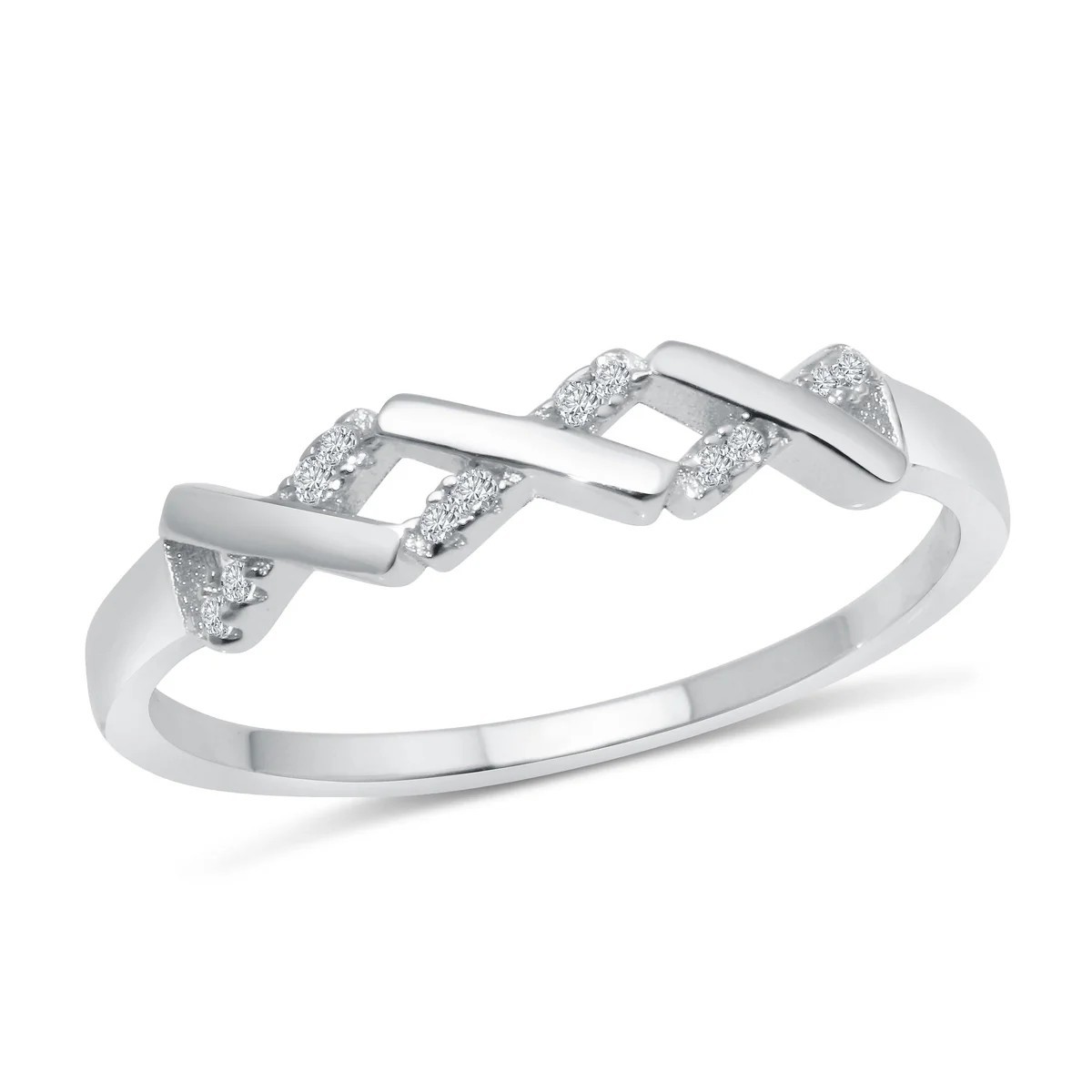 Sterling Silver 925 Rhodium Plated ZigZag Pattern Ring with CZ