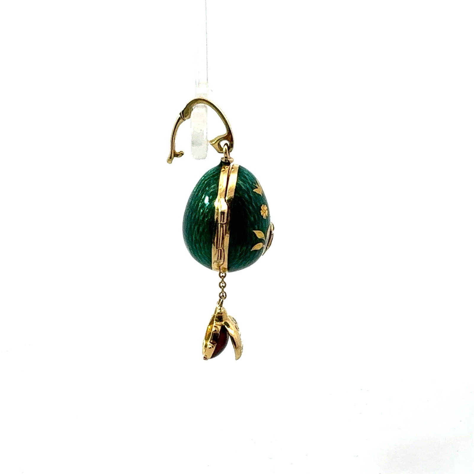 LADYBUG FABERGE EGG 18K YELLOW GOLD GREEN ENAMEL PENDANT /200 With Box