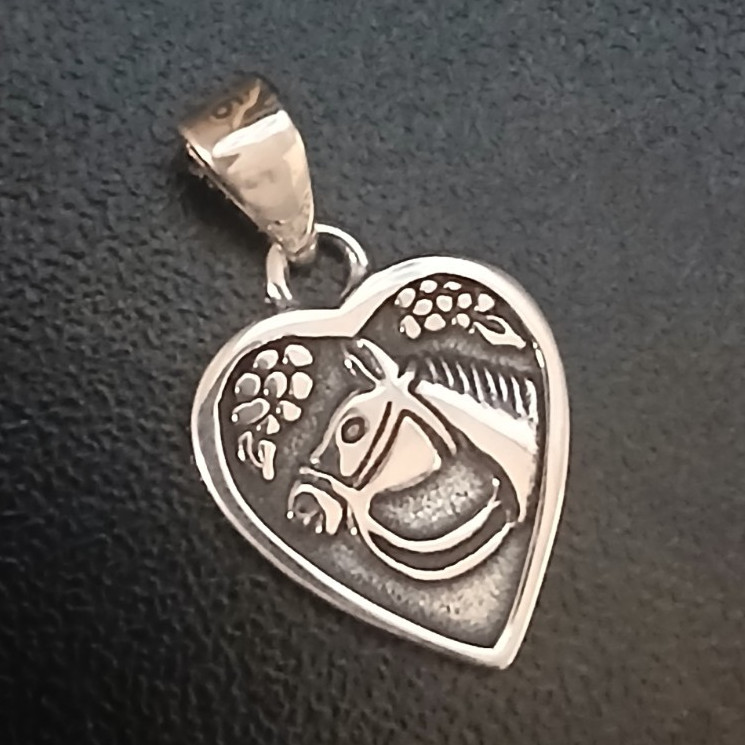 Sterling Silver 925 Heart Horse Head Charm Pendant, Signed. Nature, Pets.