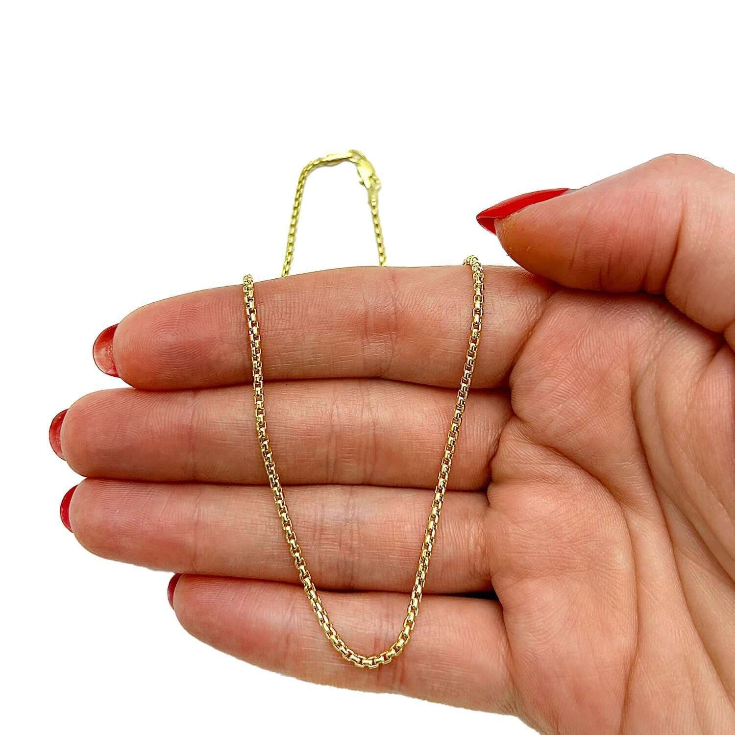 14K Yellow Gold Hollow 2mm Round Box Chain Necklace 18″ 20″ 22″ 24″ 26″