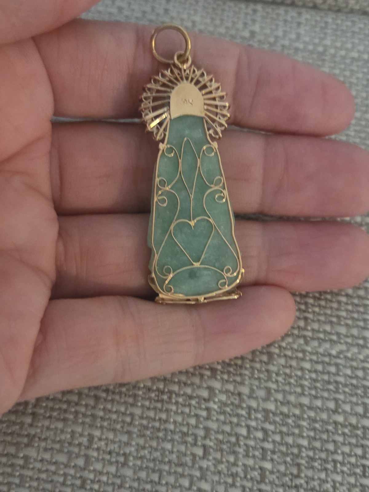 Higher Than 14K Solid Gold Guanyin Kwan Yin Female Buddha Jade Pendant