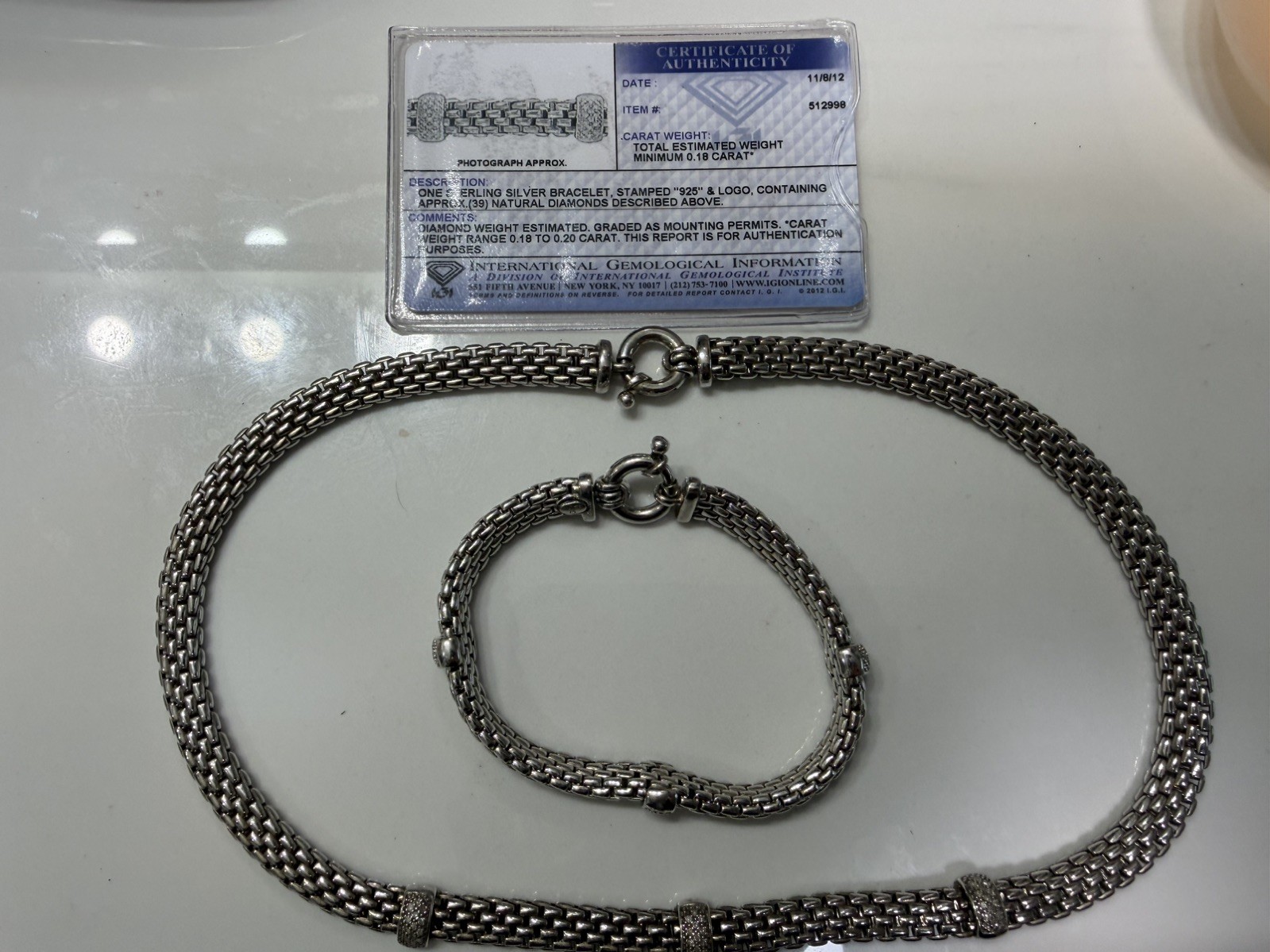 Sterling Silver 925 Cz Necklace 17.5” Choker And Bracelet 7.5” Made In Italy