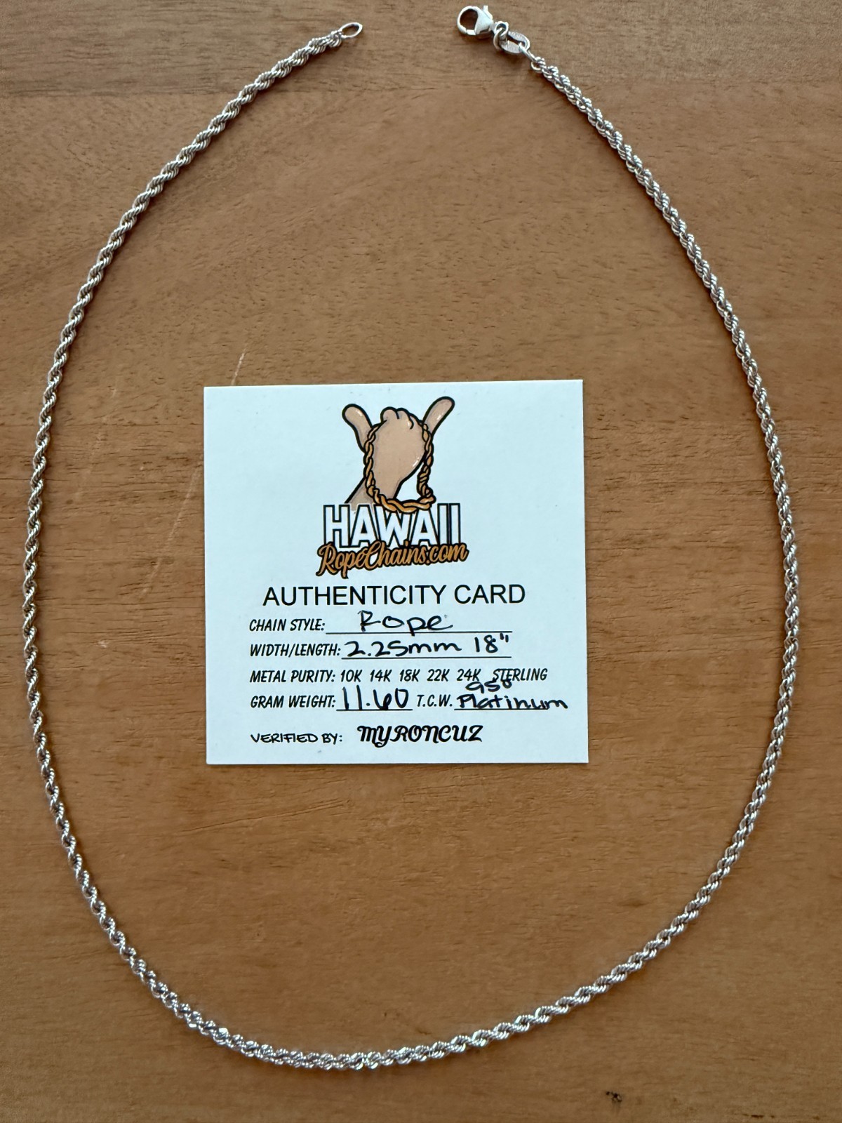 Platinum Rope Chain – 2.25mm, 18″ PT 950