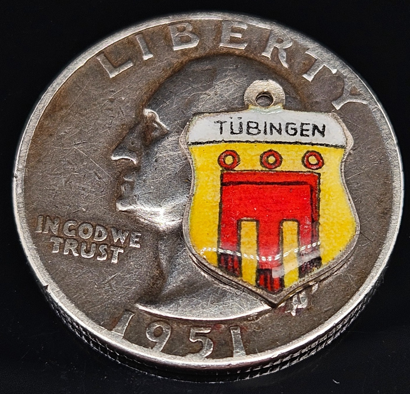 Silver TUBINGEN GERMANY SHIELD Necklace Pendant Souvenir Crest 935 Enamel