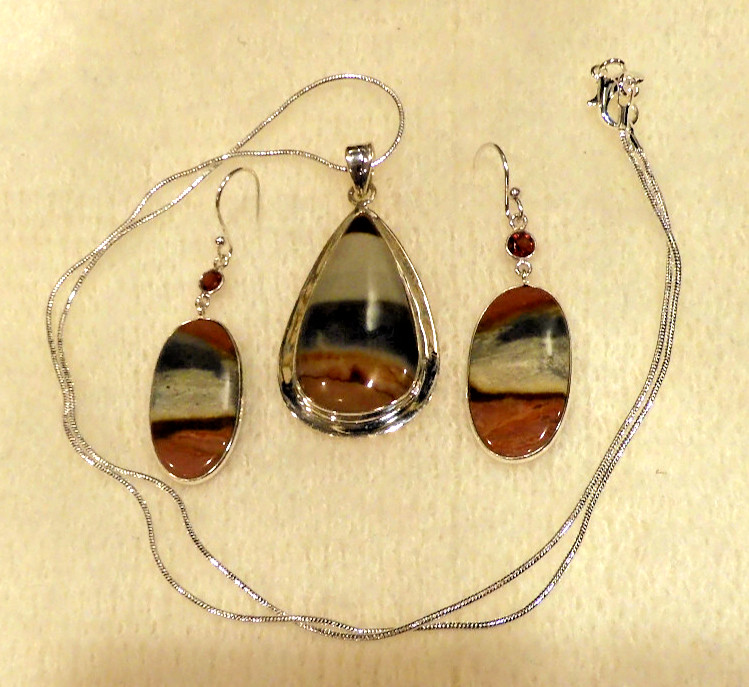 Polygram Jasper Premium Quality 925 Sterling Silver Pendant/Necklace/Earrings