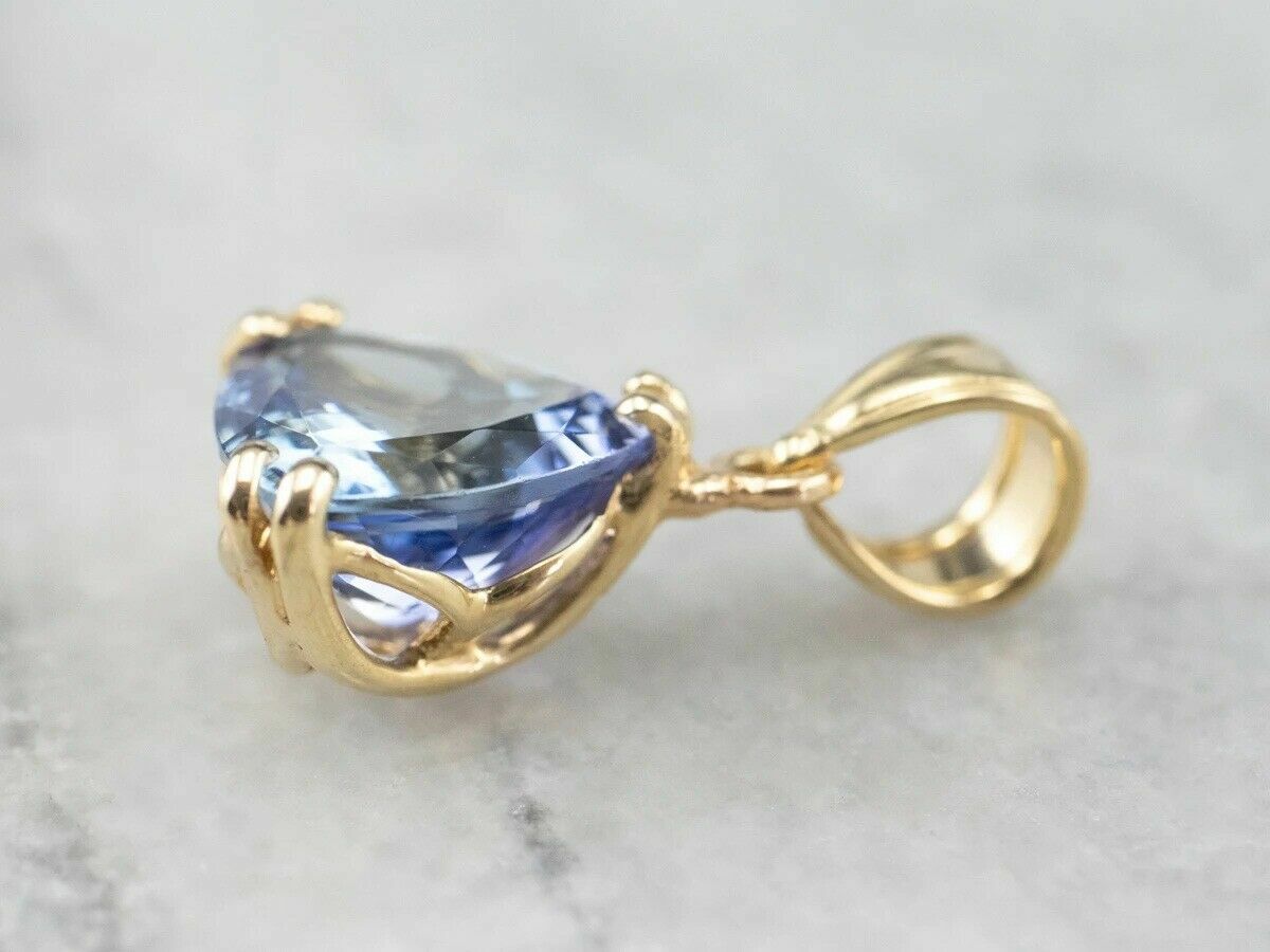 3ct Trillion Lab-Created Tanzanite Solitaire Pendant 18″ Chain 14k Yellow Plated