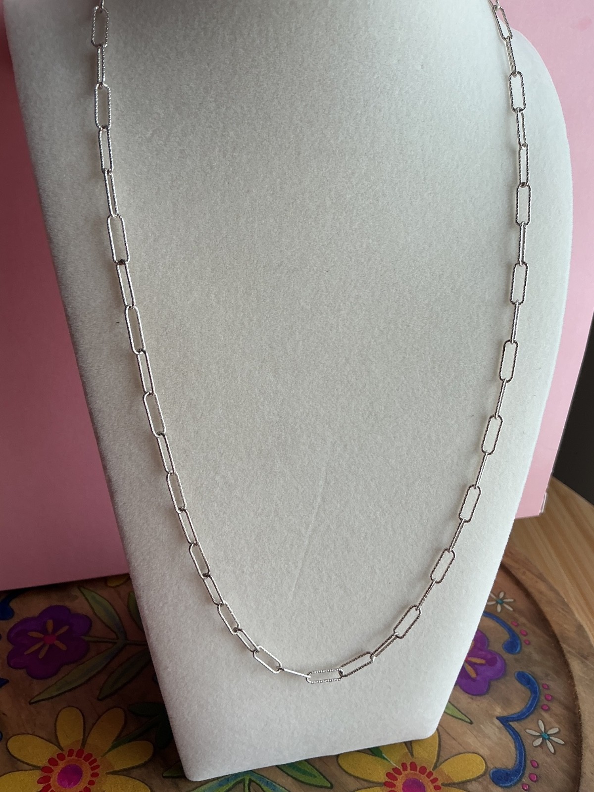 Sterling Silver Paperclip Chain Necklace 20″ – 925 Brushed Silver ITALY
