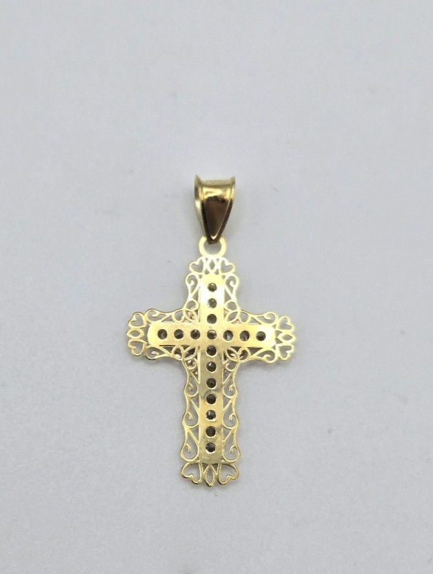 NEW Real 10K Yellow Gold 1in Cross Pendant, Pave CZ Stones, 3.5mm Bail