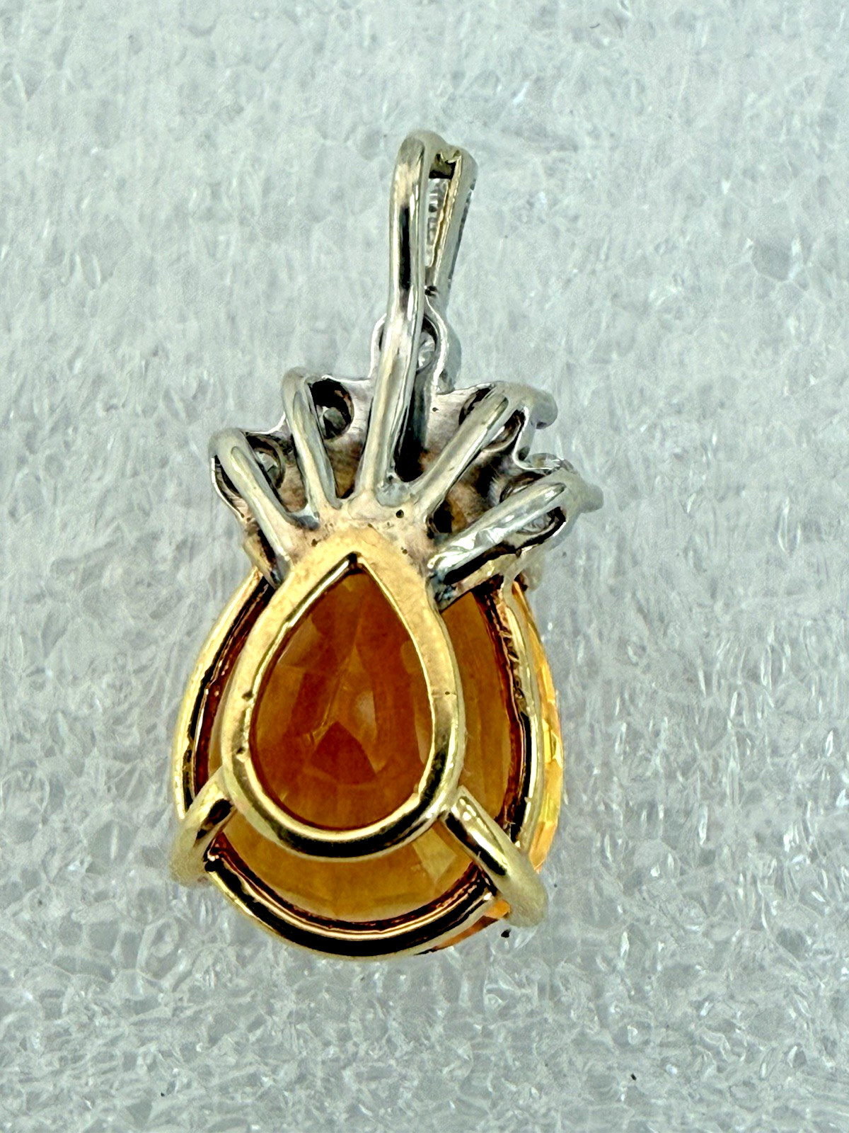 14K Yellow White Gold Pear Cut Madeira Citrine Baguette Round Diamond Pendant