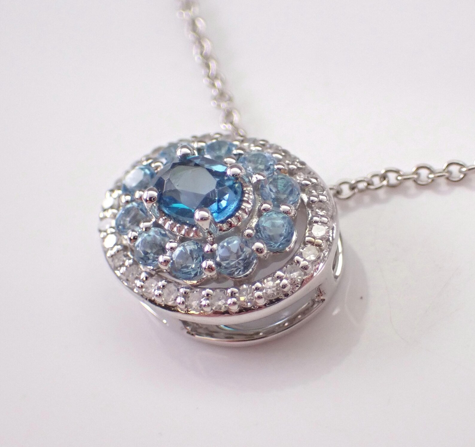 2 Ct Oval Lab Created Blue Topaz Halo Pendant Necklace 14K White Gold Plated