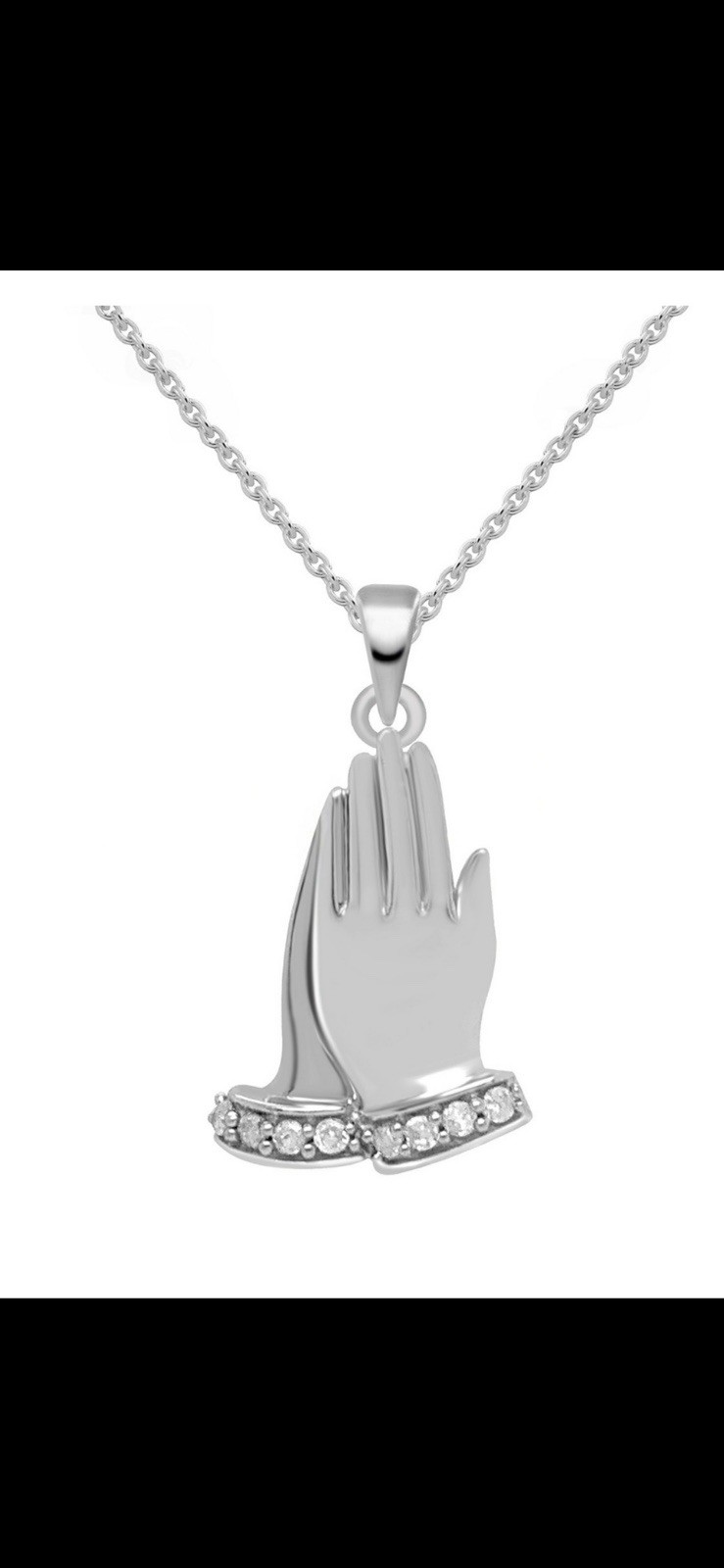 Diamond Praying Hands 18″ Pendant Necklace Sterling Silver 925
