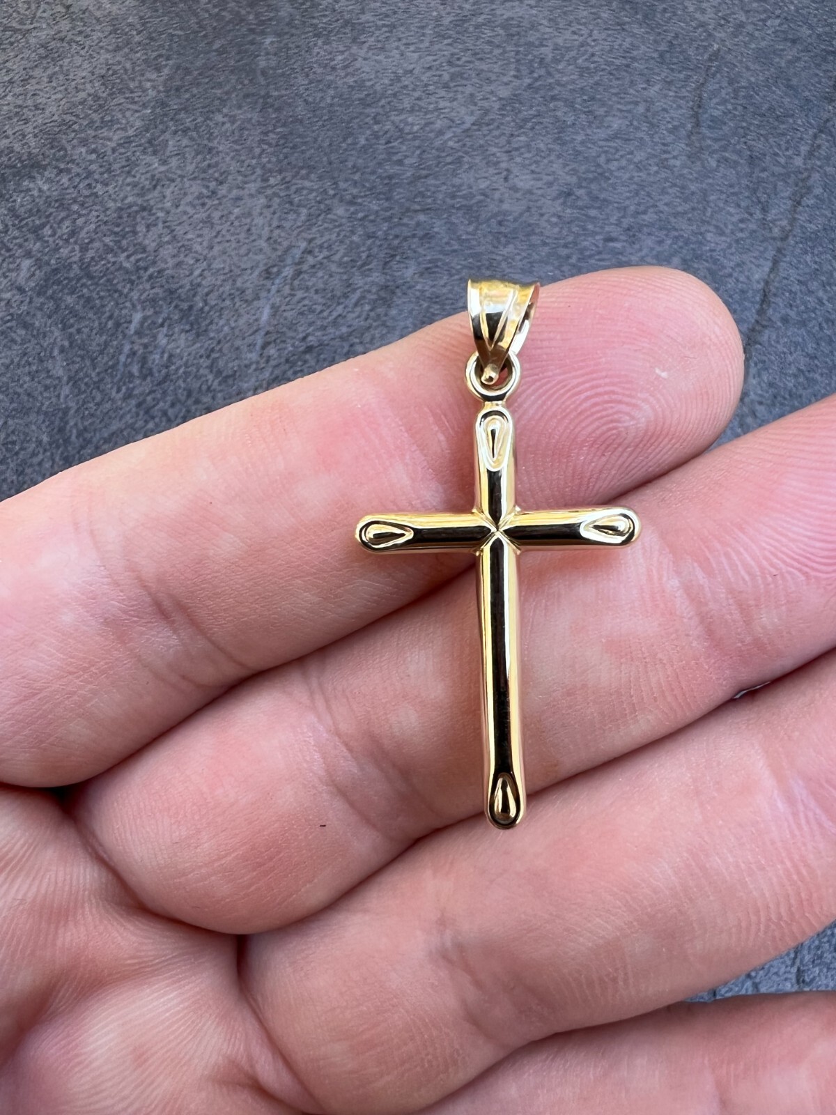 Real 14k Yellow Gold Plain Cross Crucifix Pendant Necklace Mens Ladies 1″ Medium