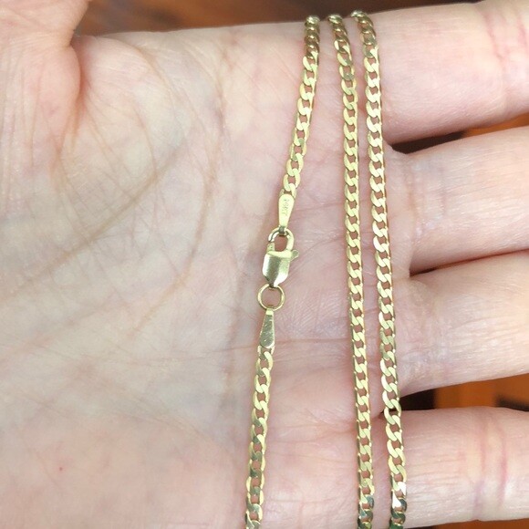 14K Solid Real Yellow Gold Flat Cuban Chain 20″, 22 inches – Width 2 MM – C5859