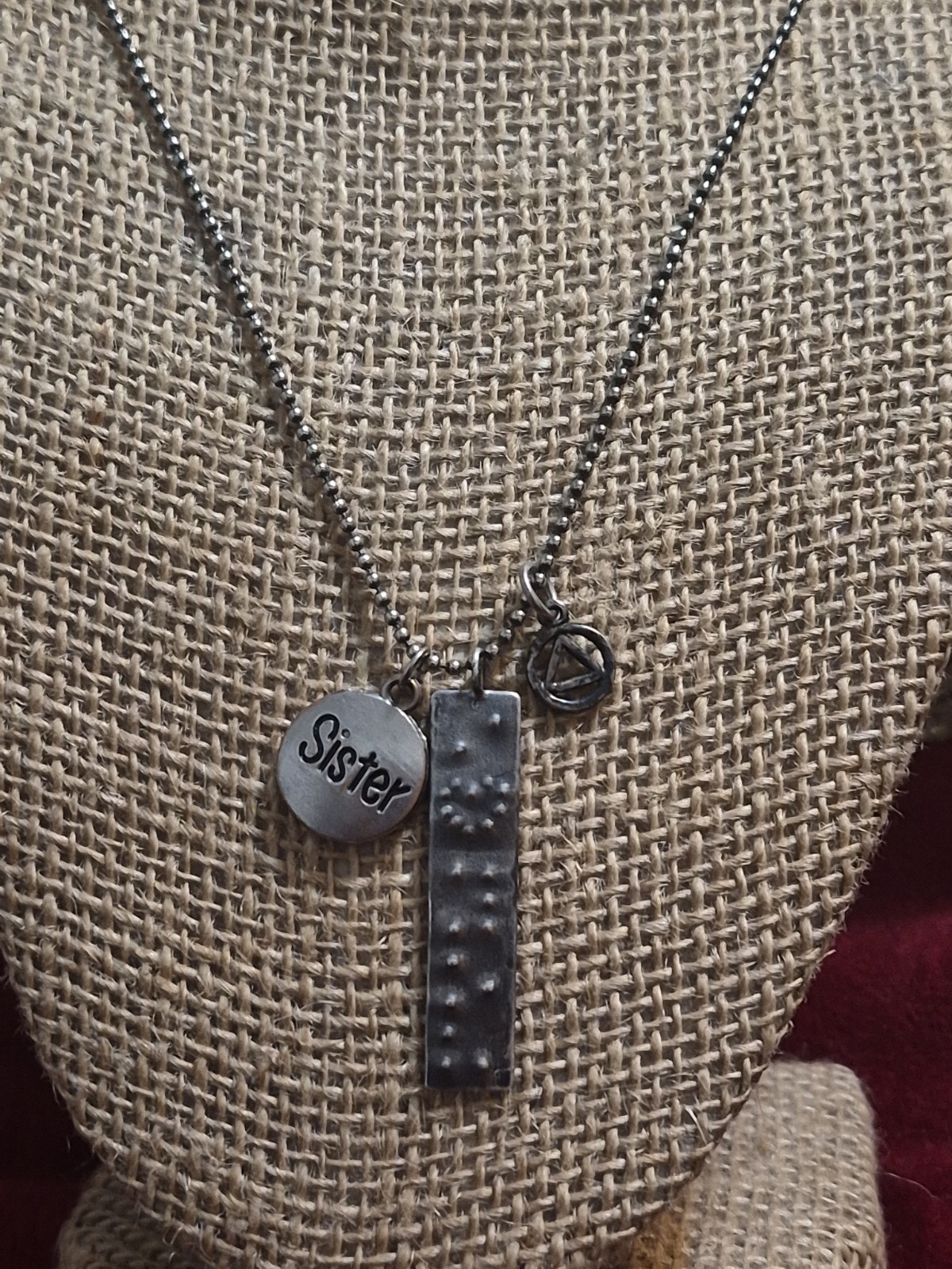 Kathy Bransfield Sterling Silver Sister Braille Quote Necklace Hand Stamped KCB