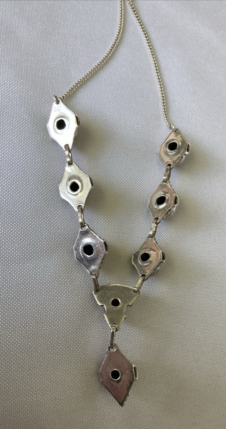 Pendant Necklace Sterling Silver with Black Stones Made in India New