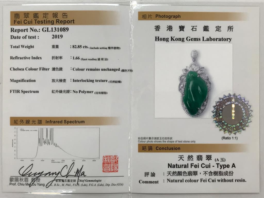 Male Organ God Rich Emerald Green Jadeite Jade 18K White Gold Diamond Pendant