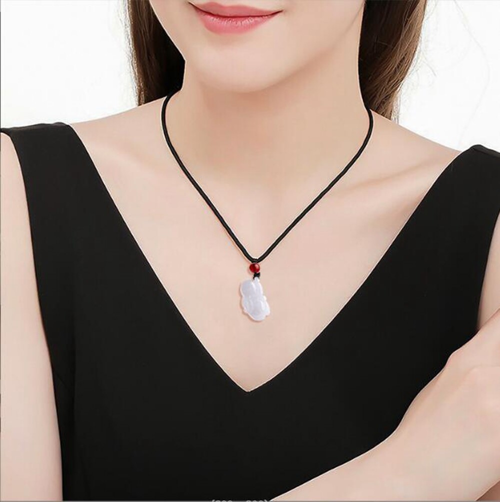 Natural Grade A Jade jadeite Carved Rabbit Amulet Pendant Necklace Certified