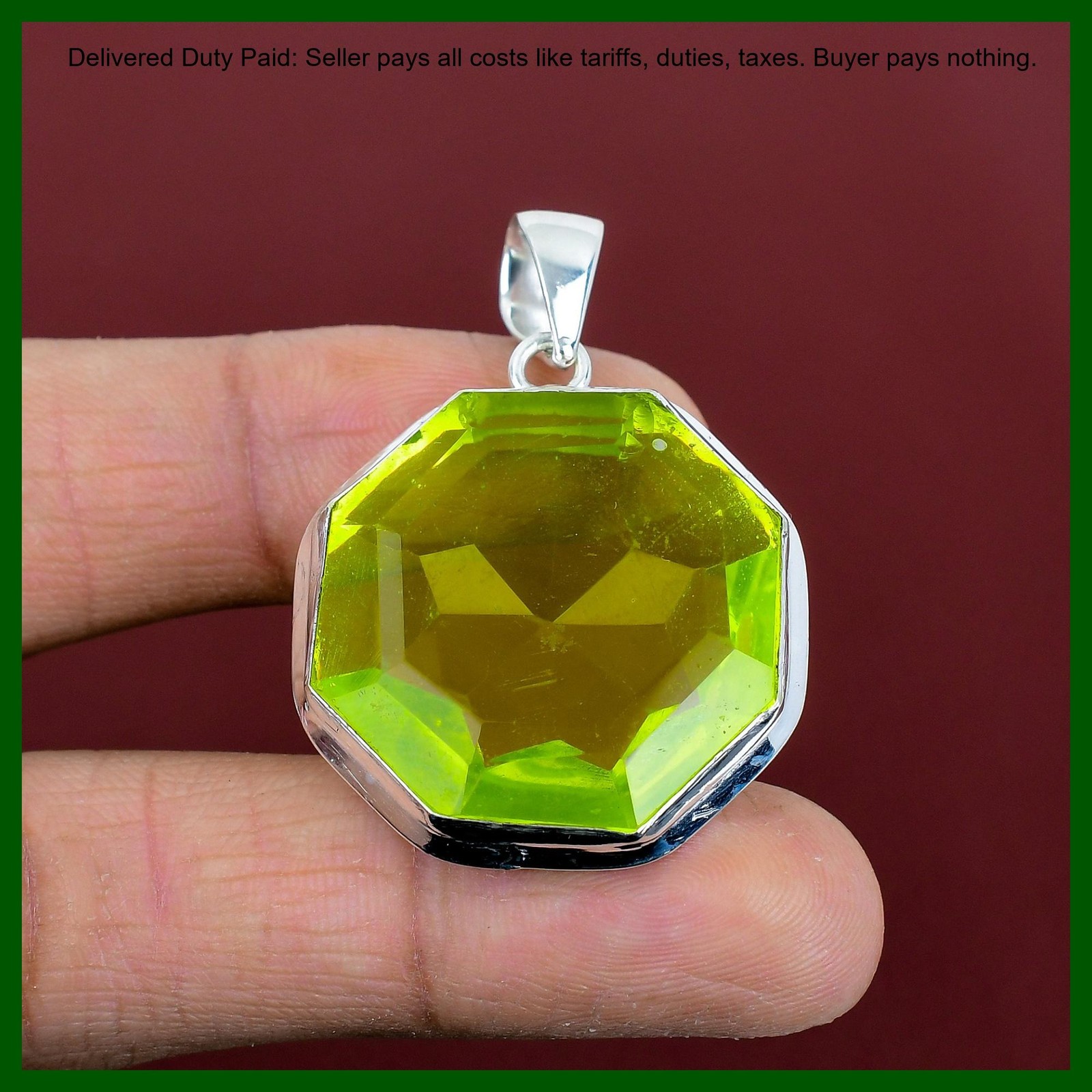 925 Silver Natural Lemon Topaz Bezel Art Deco Unique Engagement Birthday Pendant