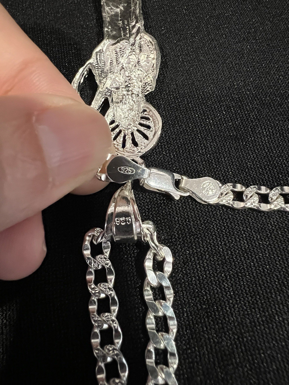 925 Sterling Silver Men Women Santa Muerte Grim Reaper Deck Curb Chain 20 26 30