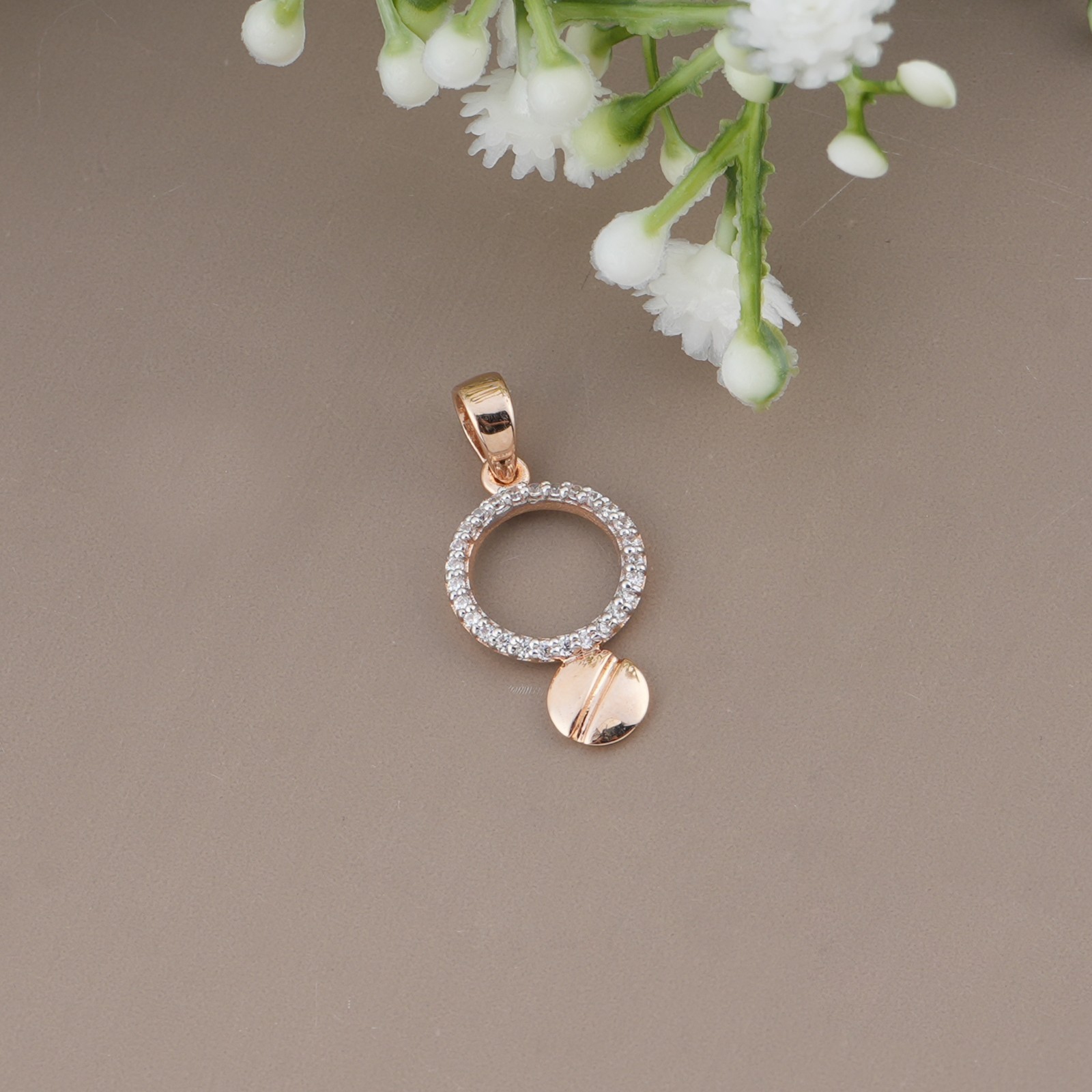 925 Sterling Silver Rose Gold Circle Pendant CZ Diamond Jewelry Anniversary Gift