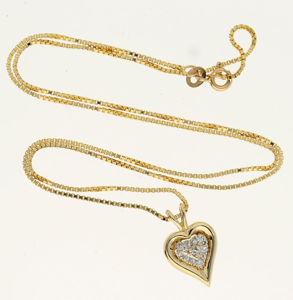 Diamond Heart Pendant Necklace .15CT 14K YG 18” Chain