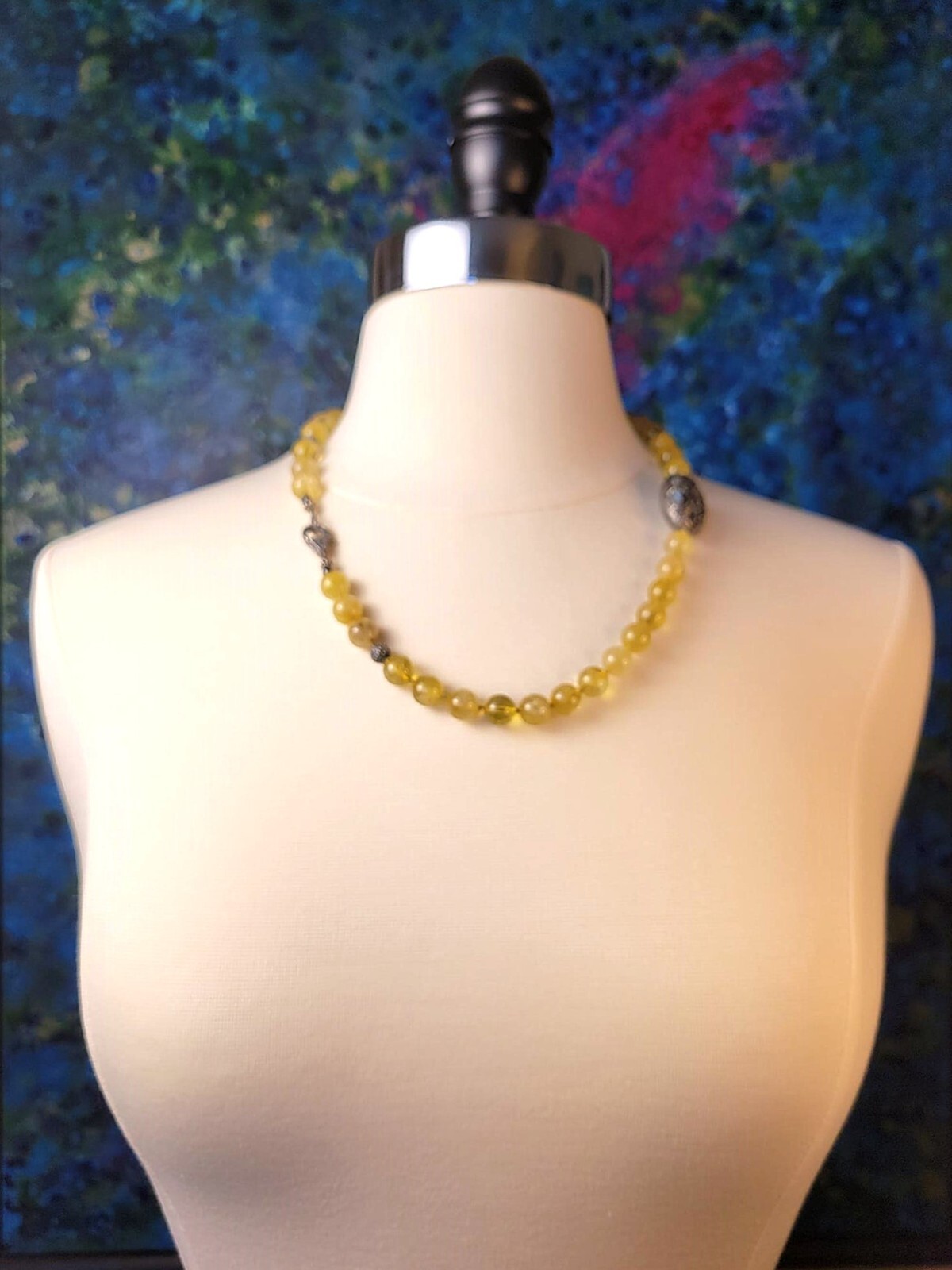 Citrine Beaded Necklace with Labradorite Pave Diamond Accent Bead