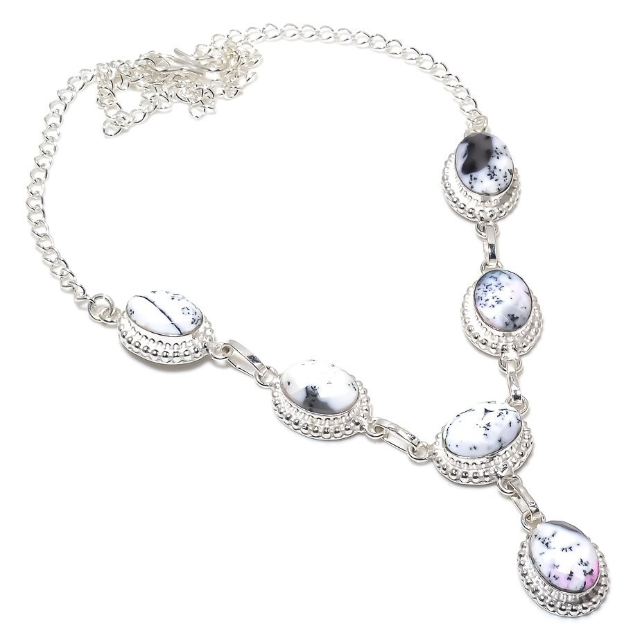 Dendrite Opal Gemstone Handmade 925 Sterling Silver Jewelry Necklace Sz 18″