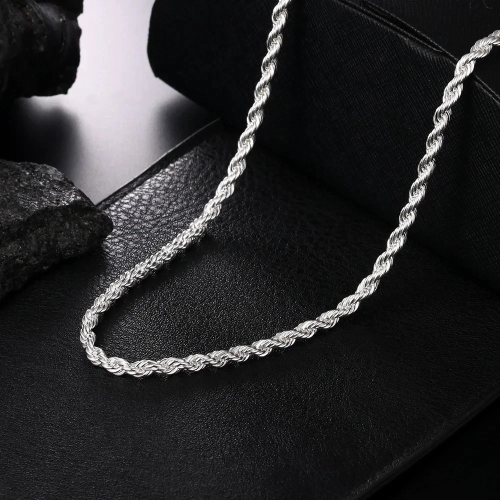 925 Sterling Silver Italian Rope Chain Men’s Necklace 4mm