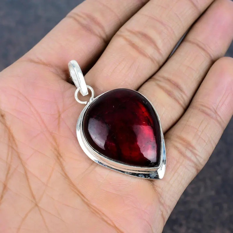 Red Labradorite Pear Gemstone Pendant 925 Sterling Silver Handmade Jewelry