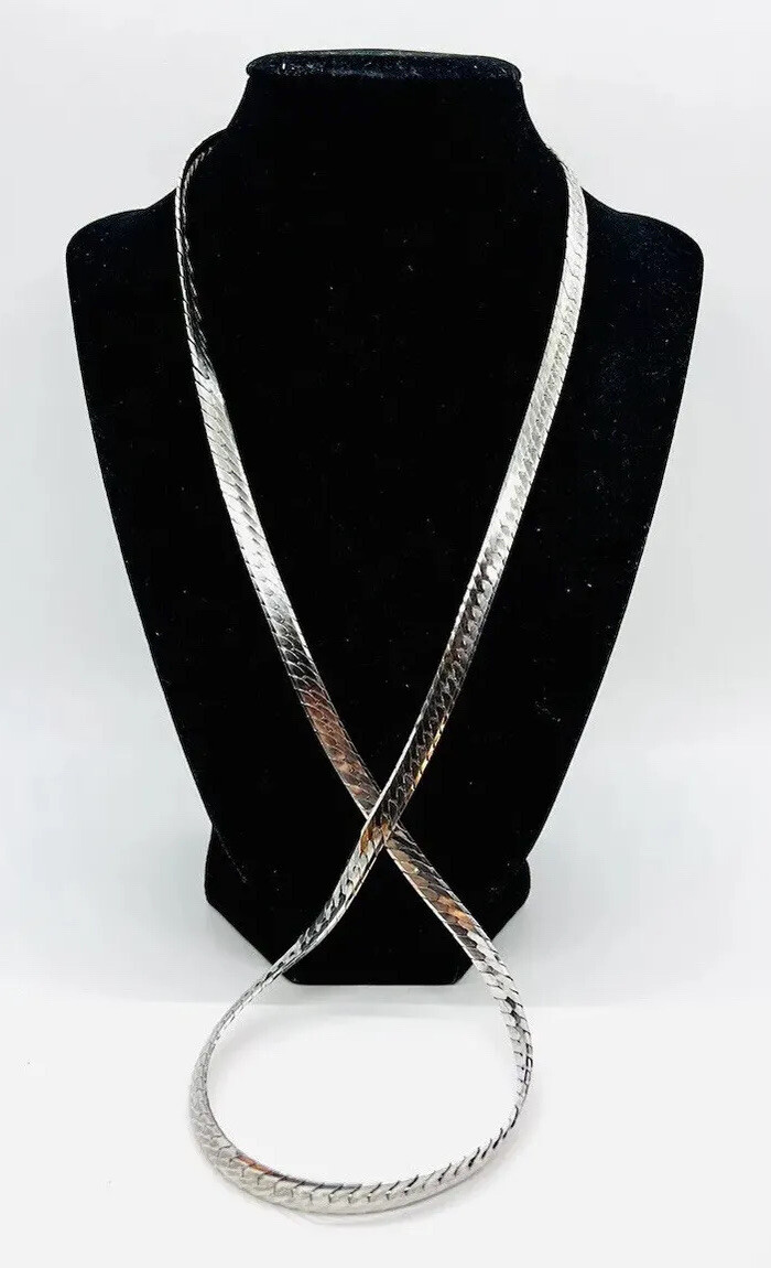 MILOR Sterling Silver Herringbone Chain Necklace 40gm 7mm 30in Vintage Jewelry