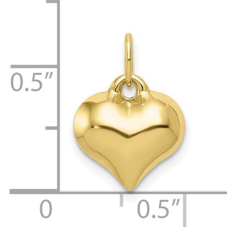 10K Real Gold Puffy Heart 15mm / 0.59″ Pendant, 3-D Puffy Heart Necklace – C2907