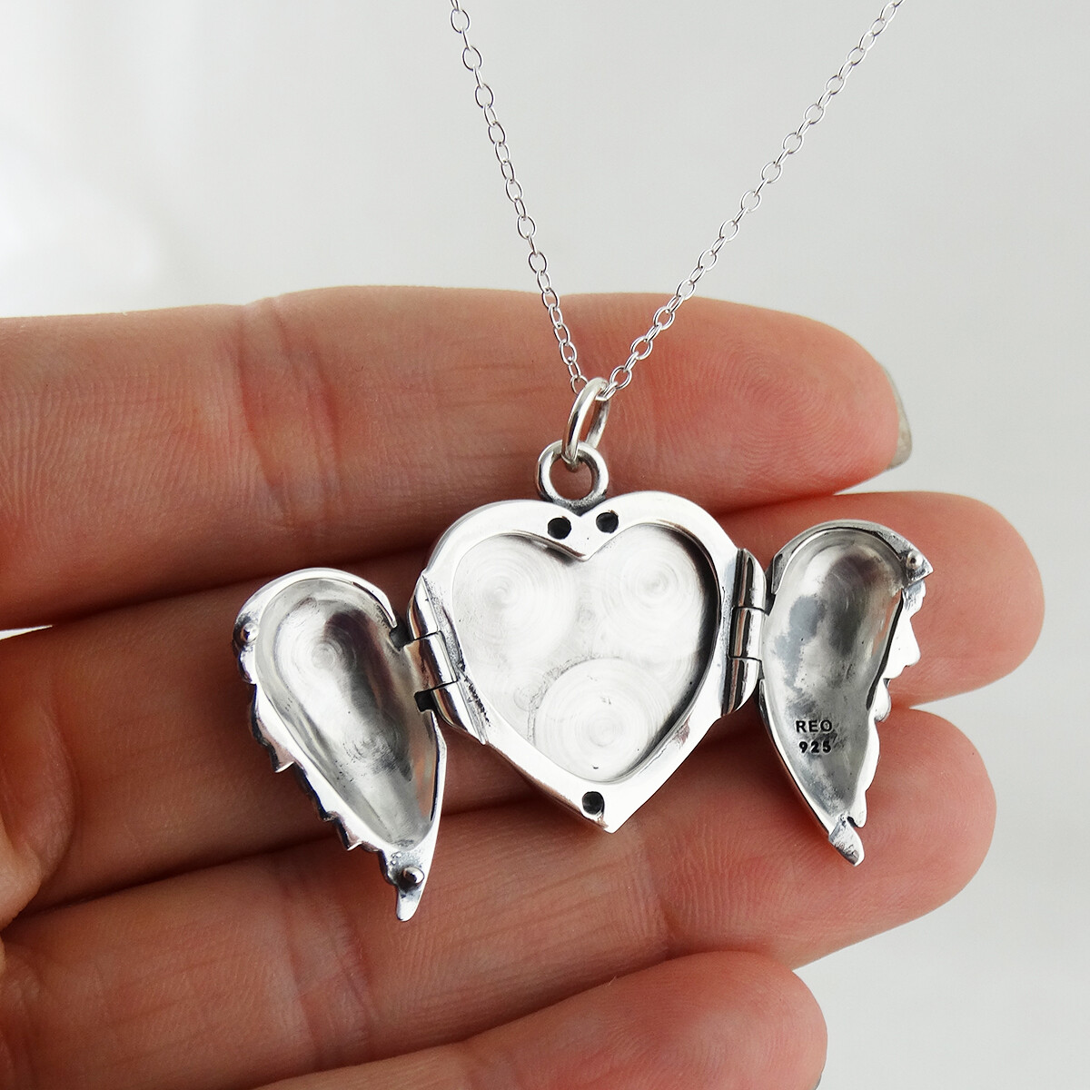 Angel Wings Heart Locket Necklace – 925 Sterling Silver – Love Gift Memorial NEW