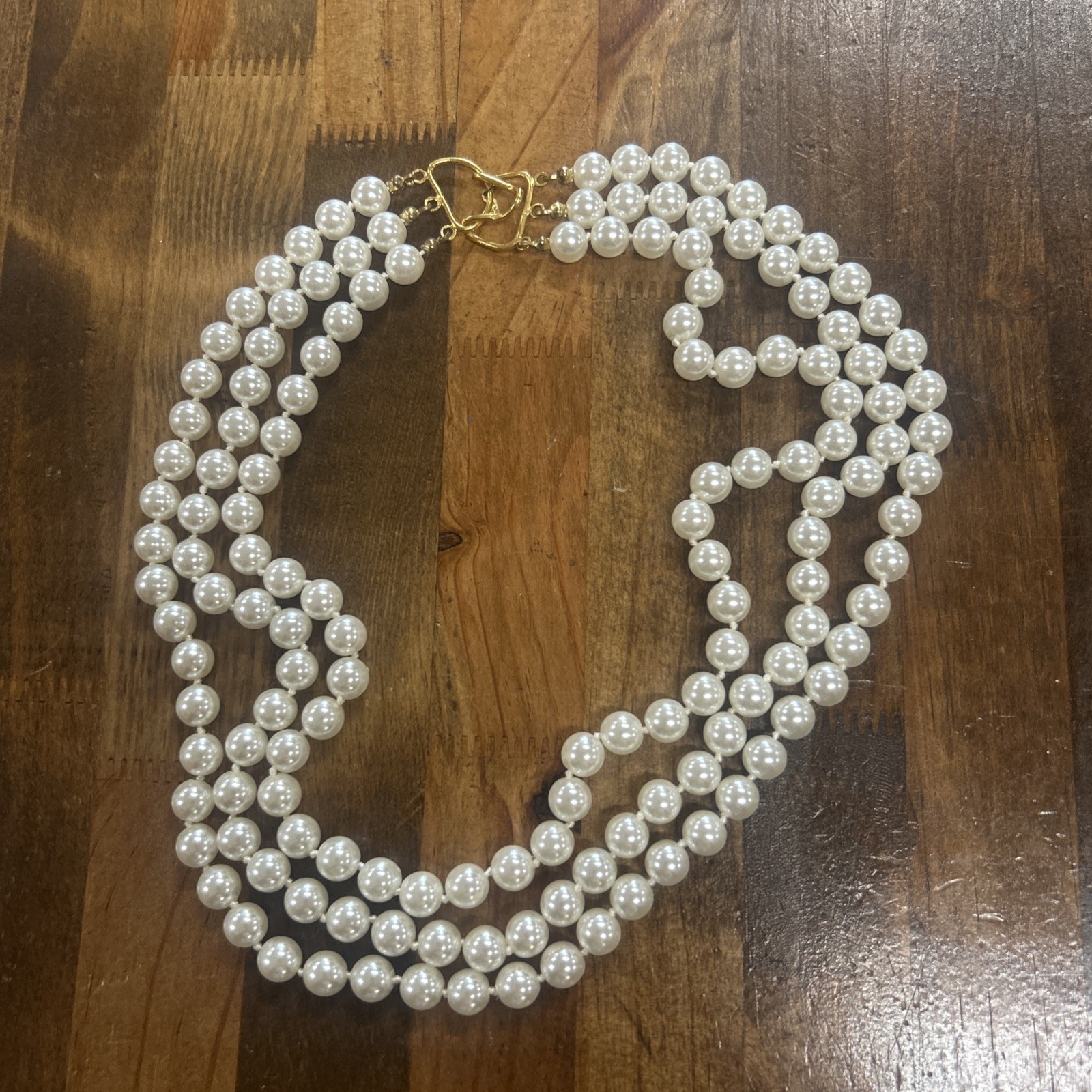 18” DM 14k LIND Gold Triple Strand Pearl Necklace 92 Grams