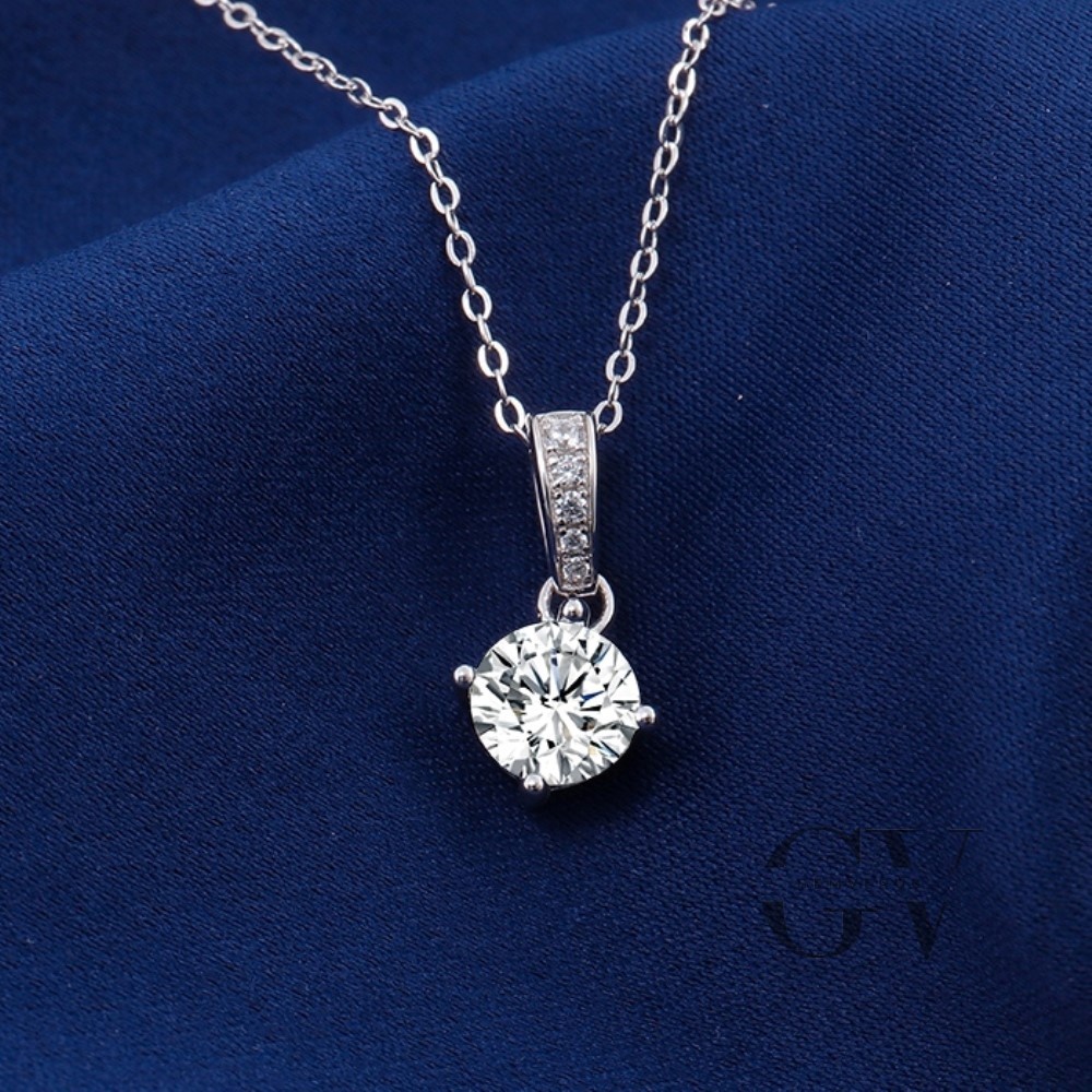 Solid 14K White Gold Moissanite Solitaire Wedding Pendant 1.50 Carat Round Cut