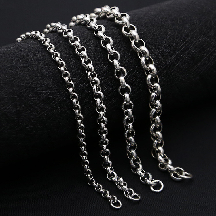 Real 925 Sterling Silver 4mm 5mm 6mm Rolo Link Chain Necklace 17.7″-33.4″ L
