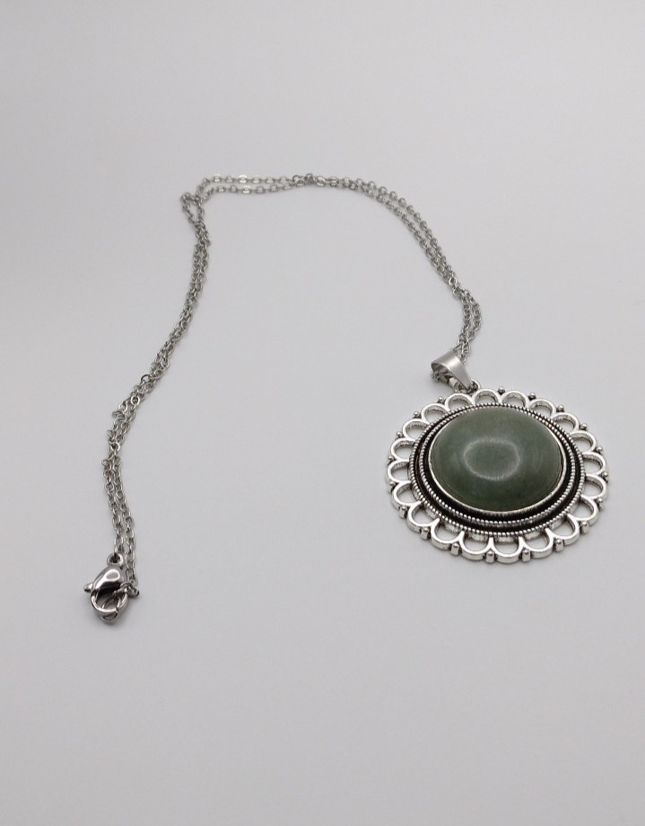 Green Aventurine Gemstone Necklace 17″ NF Silver Birthday Dainty Mothers New US