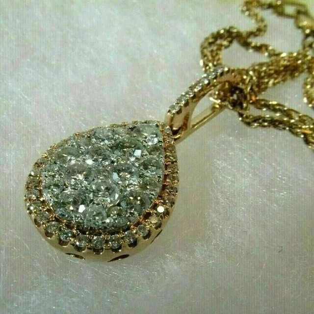 Real Moissanite 2Ct Round Cut Women’s Pendant 14K Yellow Gold Plated Free Chain