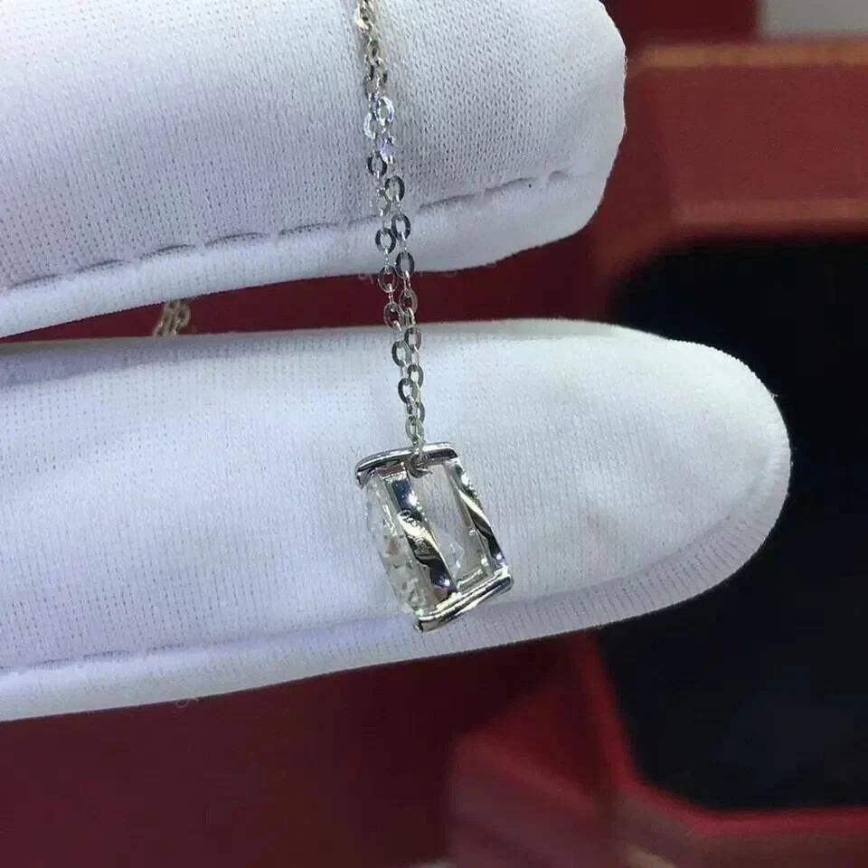 2.00Ct Pear Cut Real Moissanite Solitaire Pendant 14K White Gold Over Free Chain