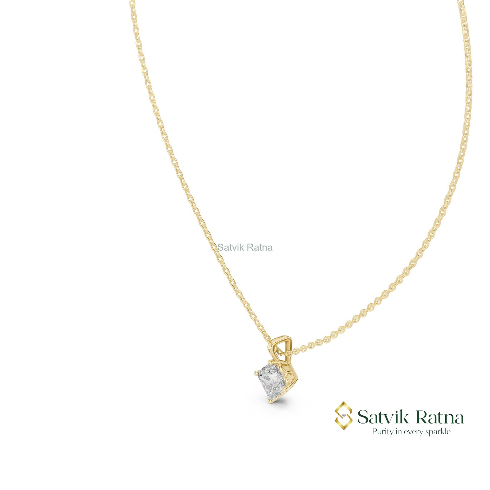 1 CT PRINCESS lab grown diamond trendy for prong male/female pendent 14k gold