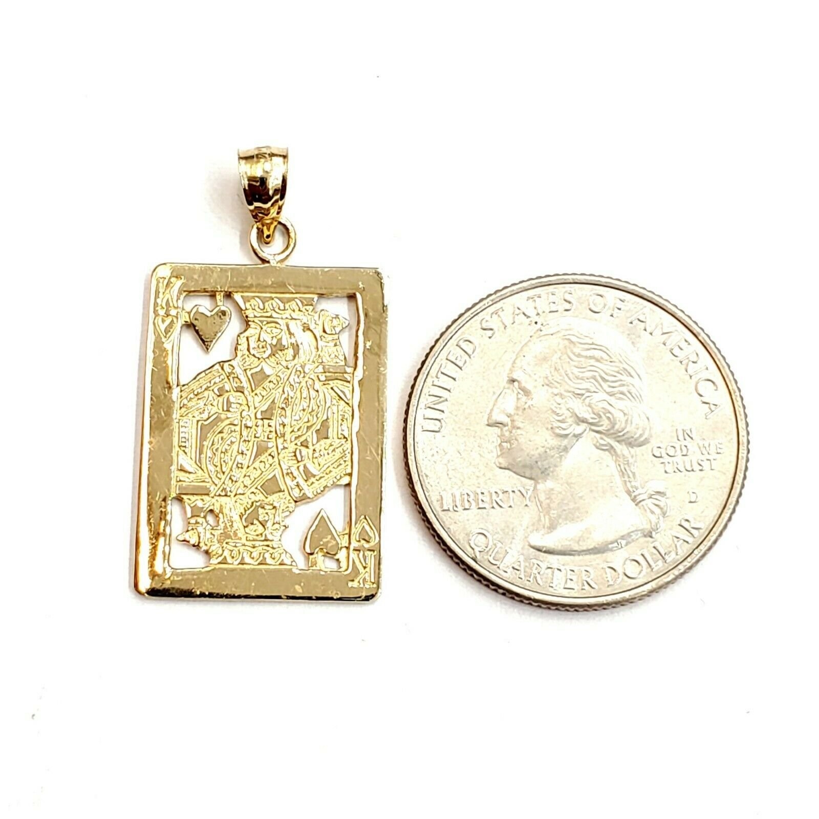 14k yellow Gold king of heart Pendant playing card gambling fine jewelry 3.5g