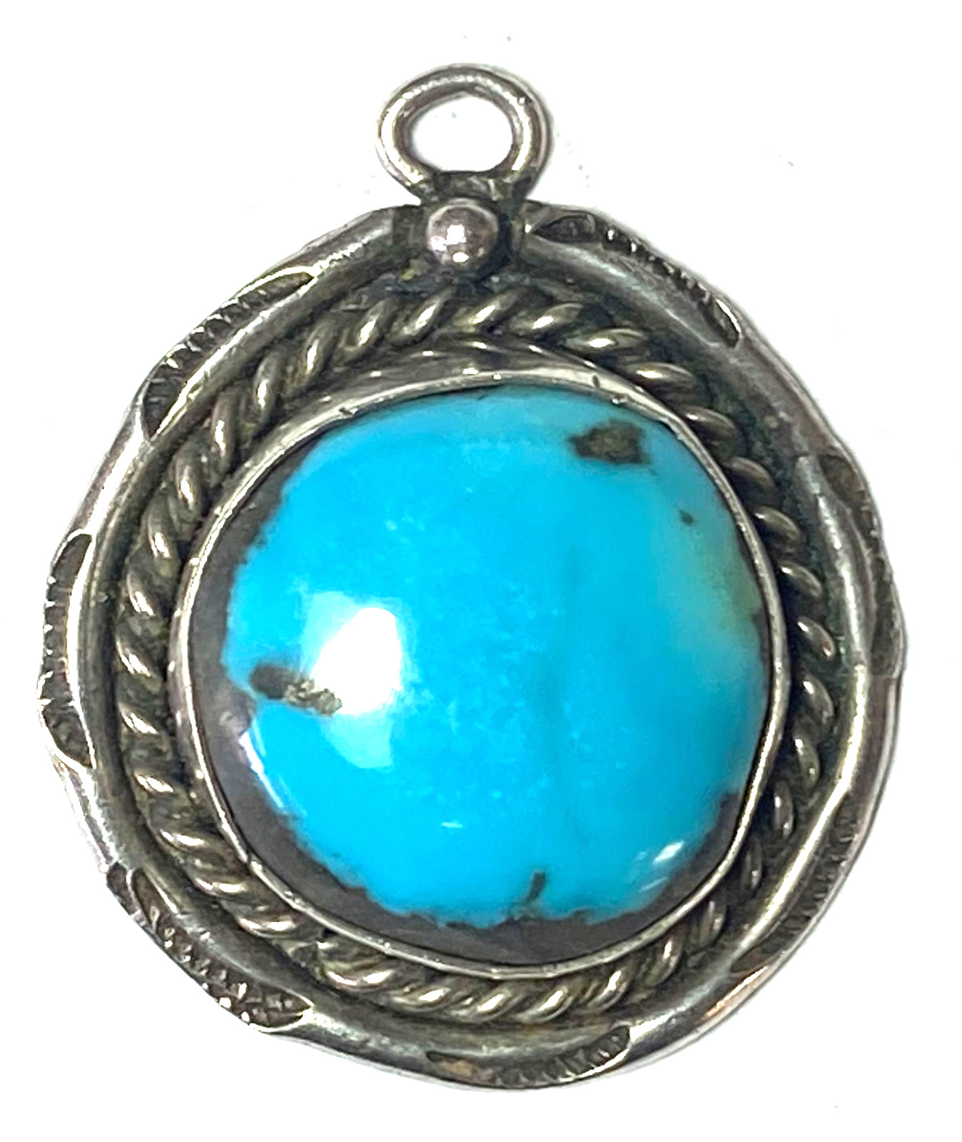 Sterling Silver Round Turquoise Pendant 30mm x 26mm