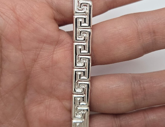 925 Sterling Silver Stampato Greek Key Link Necklace Bracelet Italy 8mm 7″-18″