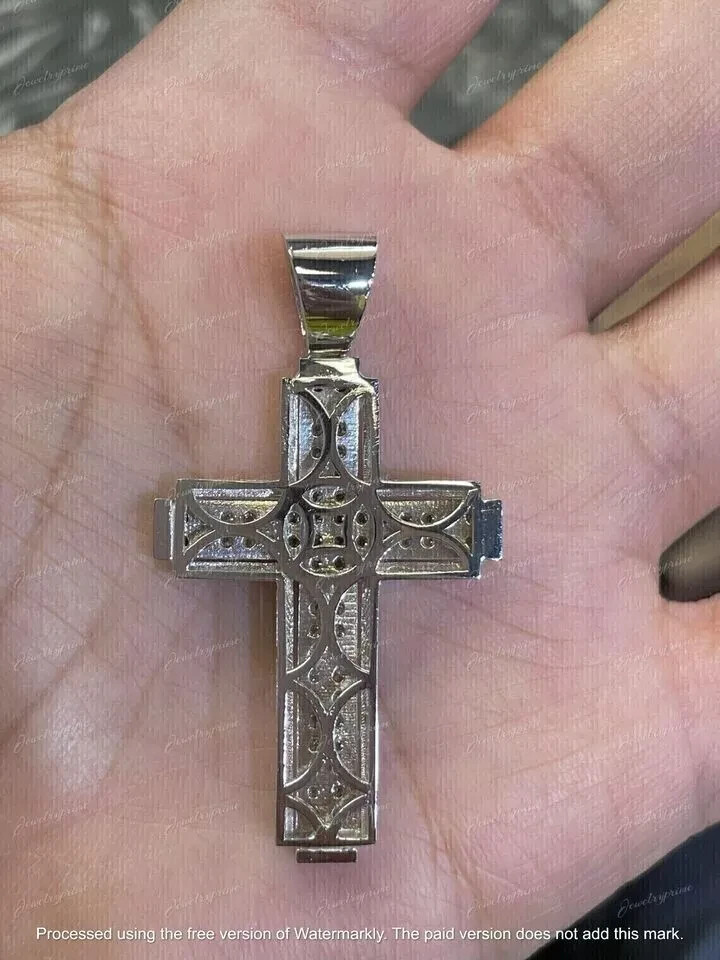 2.20Ct Round Cut Lab Created Diamond Men’s Cross Pendant 14K White Gold Plated