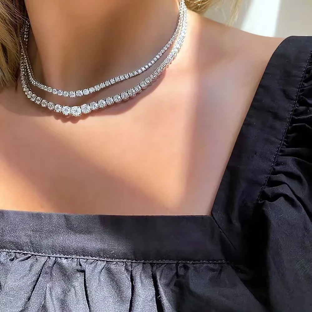 Full Moissanite Tennis Necklace with Certificate 3-5Mm Size Gradient Diamond Nec