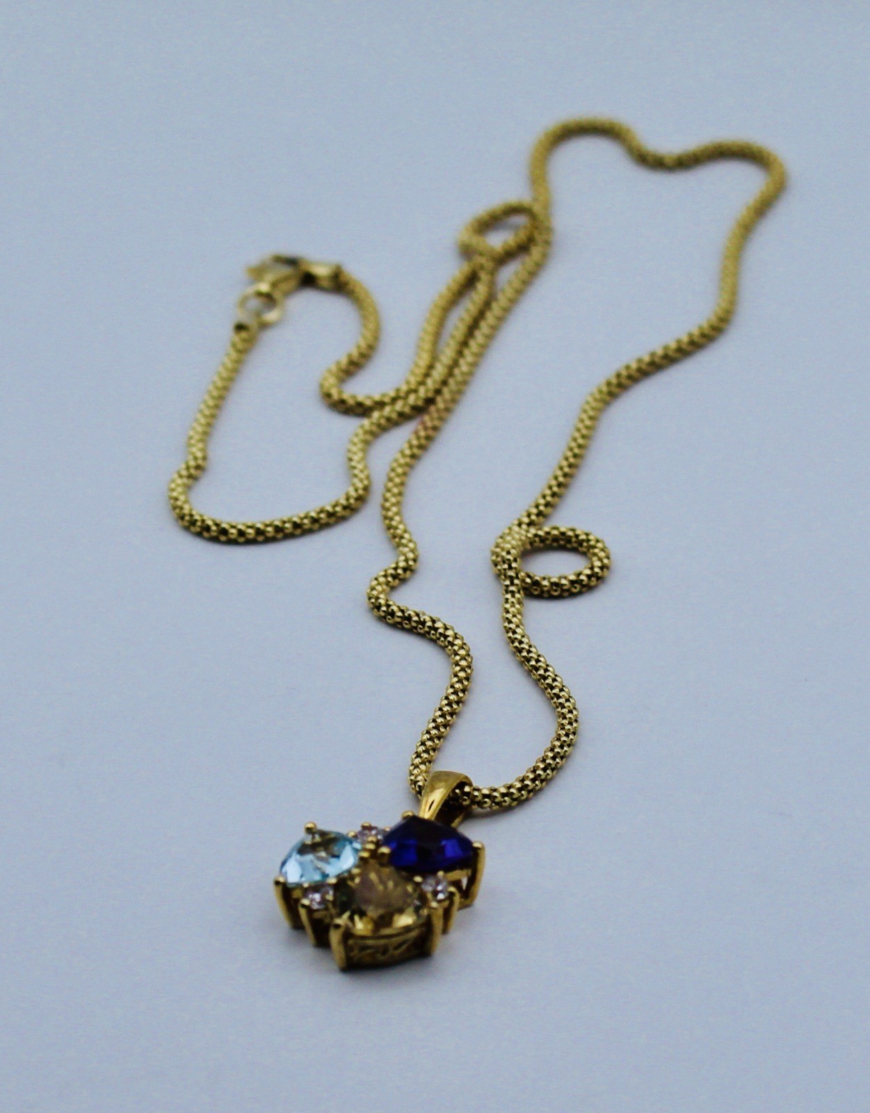 Topaz, Citrine, Amethyst and natural Cambodian Zircon Pendant & Chain 14K OL SS