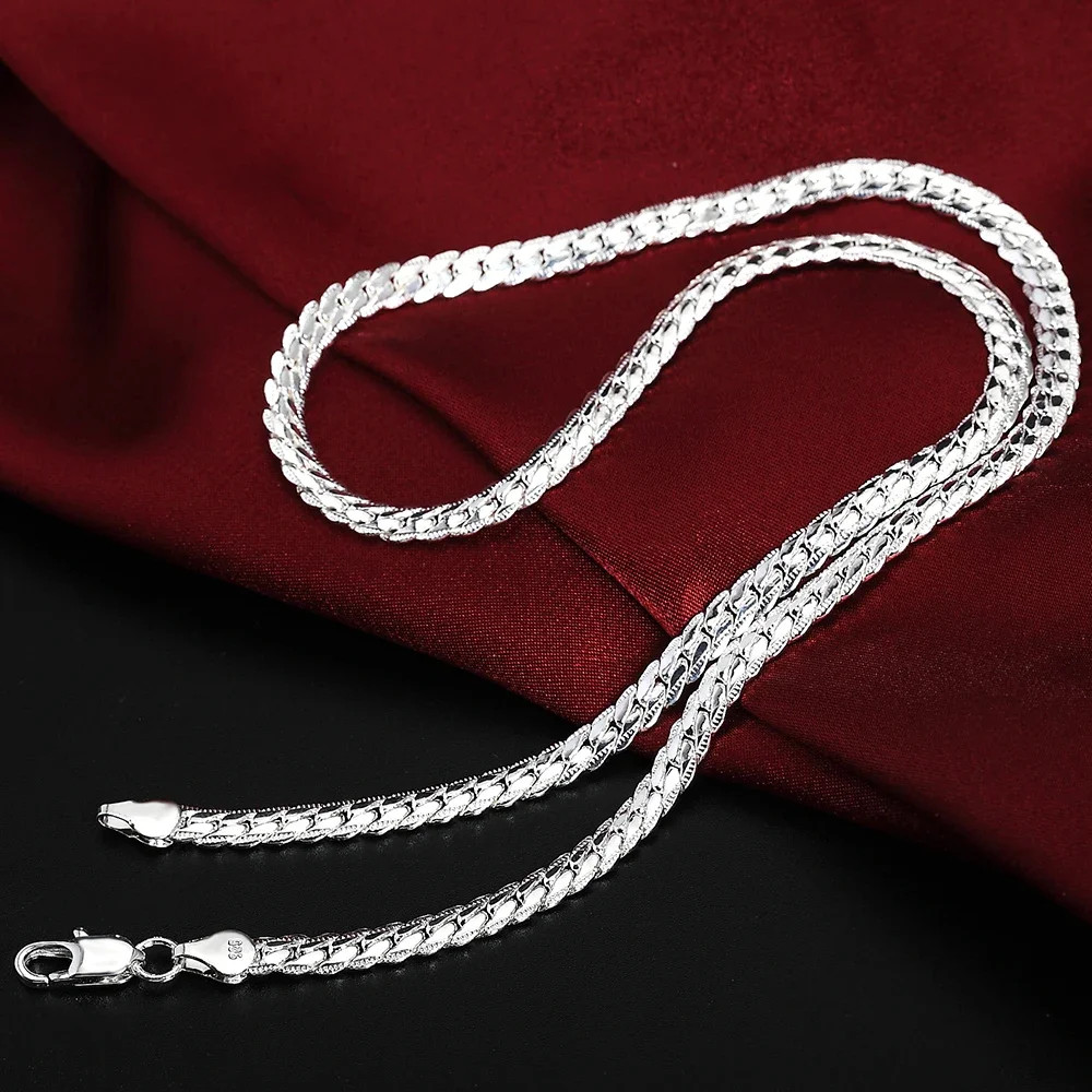 Hot 925 Sterling Silver 6Mm Side Chain 16/18/20/22/24 Inch Necklace for Women Ma